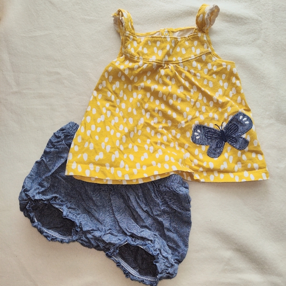 Tank Top Shorts Outfit Yellow and Chambray Butterfly Detail Flutter Sleeve
